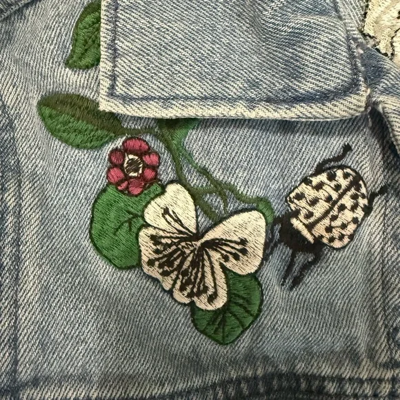 H&M Coachella Floral Embroidered Cropped Denim Jacket Women’s 2 Boho Festival - Picture 4 of 9